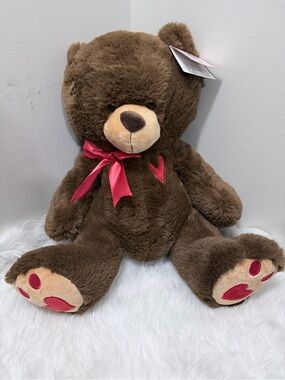 Dandee Plush Brown Teddy Bear with Red Accents - 20”